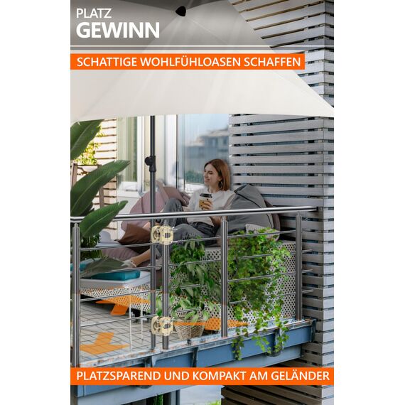 4smile Sonnenschirmhalter Balkongeländer SunnyEasy - 2er Set, Sandbraun - Sonnenschirm Halterung Balkon, flexibel montierbar - Schirmhalterung Balkongeländer ersetzt Sonnenschirmständer Balkon