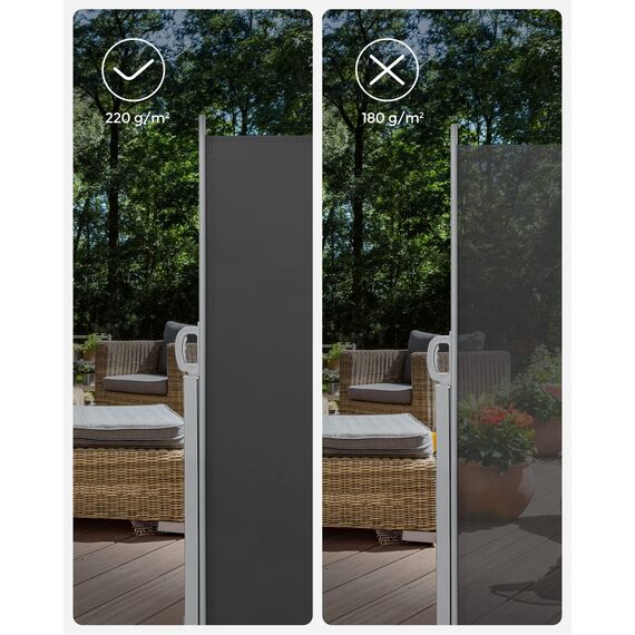 SONGMICS Seitenmarkise mit Stahl-Kasten, rostbeständig, ausziehbar, 160 x 400 cm, Windschutz, Sonnenschutz, Blickdicht, Seitenrollo, für Balkon, Terrasse, Garten, anthrazit GSA564G01