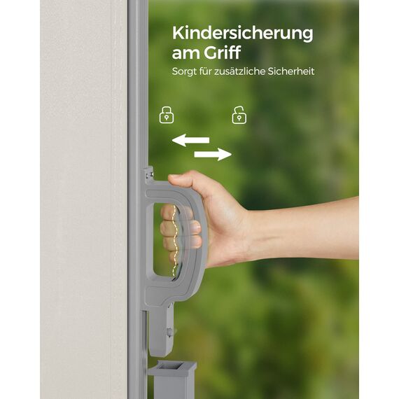SONGMICS Seitenmarkise mit Stahl-Kasten, rostbeständig, ausziehbar, 180 x 350 cm, Windschutz, Sonnenschutz, blickdicht, Seitenrollo, für Balkon, Terrasse, Garten, beige GSA185T02