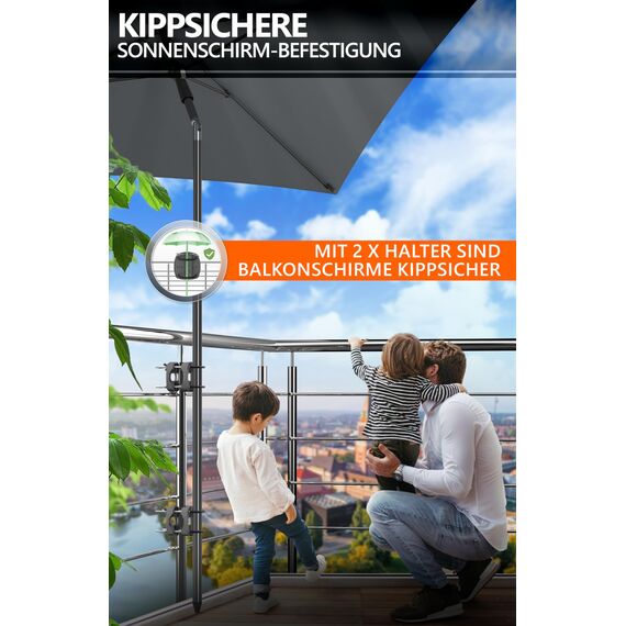 4smile Sonnenschirmhalter Balkongeländer SunnyEasy - 2er Set, Anthrazit - Sonnenschirm Halterung Balkon, flexibel montierbar - Schirmhalterung Balkongeländer ersetzt Sonnenschirmständer Balkon