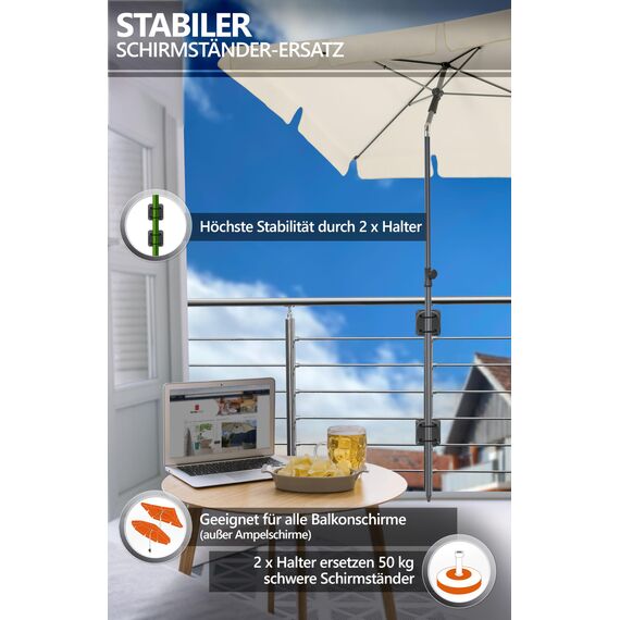 4smile Sonnenschirmhalter Balkongeländer SunnyEasy - 2er Set, Anthrazit - Verbesserte Sonnenschirm Halterung Balkon, Flexible Schirmhalterung Balkongeländer ersetzt Sonnenschirmständer Balkon