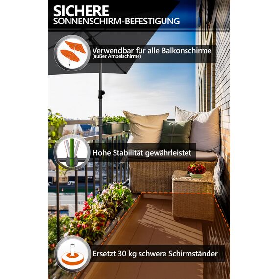 4smile Sonnenschirmhalter Balkongeländer SunnyEasy, Sandbraun - Funktionale Sonnenschirm Halterung Balkon, flexibel montierbar - Schirmhalterung Balkongeländer ersetzt Sonnenschirmständer Balkon