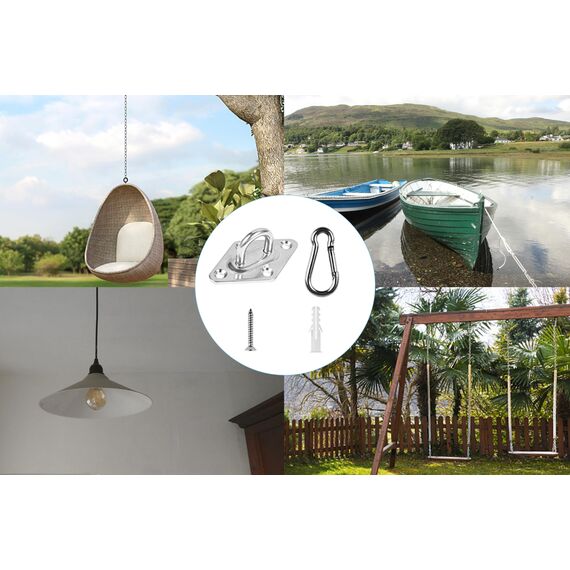 HOMPER M6 Sonnensegel Befestigungs Kit, Zubehör Montage für Viereckigen Dreieckigen Sonnenschutz Rostfreier Edelstahl(8-teiliges Set für Viereck + 16st Schrauben)