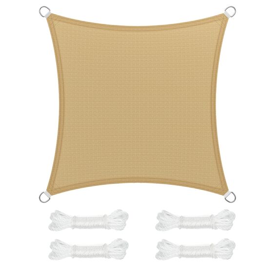 SONGMICS Sonnensegel 5 x 5 m, Sonnenschutz aus HDPE-Gewebe, luftdurchlässig, wasserdurchlässig, für Terrasse, Garten, Balkon, Camping, quadratisch, konkav, 2 m Seile, sandgelb GSS55EYV1