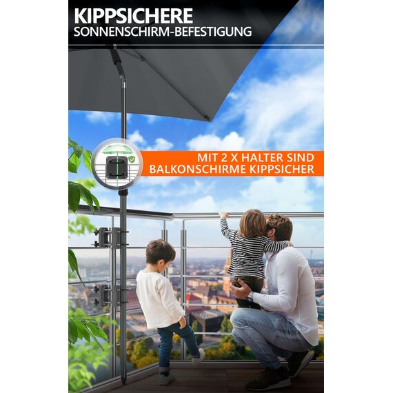 4smile Sonnenschirmhalter Balkongeländer SunnyEasy - 2er Set, Anthrazit - Verbesserte Sonnenschirm Halterung Balkon, Flexible Schirmhalterung Balkongeländer ersetzt Sonnenschirmständer Balkon