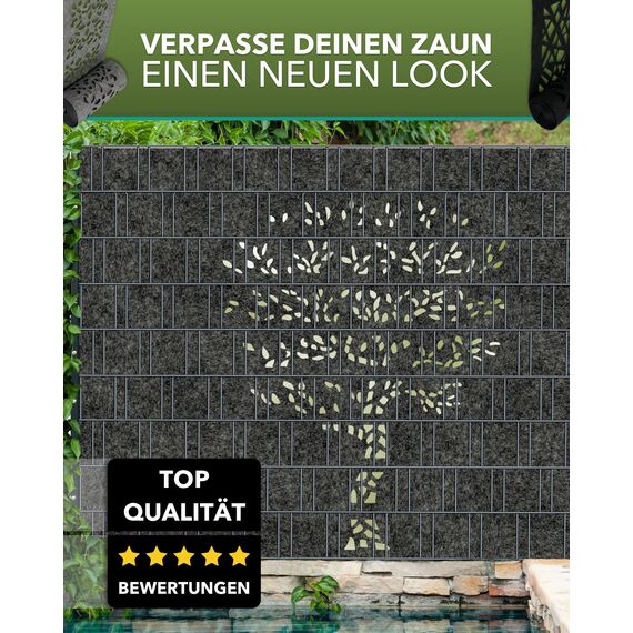 Zaundruck einzelner Sichtschutzstreifen aus Techno-Vlies - nachhaltiger Sichtschutz mit Laser Ornament - Windschutz 2,6 m x 19 cm - Sichtschutz-Rolle - Florenz Criss Cross