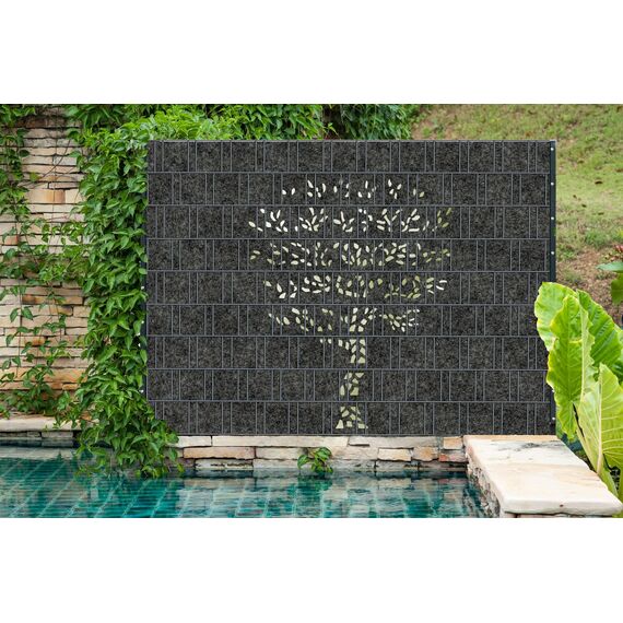 Zaundruck Sichtschutzstreifen aus Techno-Vlies - nachhaltiger Sichtschutz für Doppelstabmattenzaun - hochwertiger Windschutz 23,4 m x 19 cm - Sichtschutz-Rolle - Florenz (Grau) Laser Baum