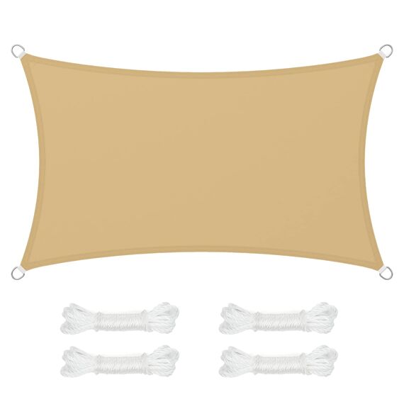 SONGMICS Sonnensegel 3 x 5 m, wasserfest mit Einer Wassersäule von 665 mm, Sonnenschutz aus reißfestem Polyester, UV-Schutz 93%, Terrasse, Garten, Balkon, rechteckig, 2 m Seile, sandgelb GSH35EY