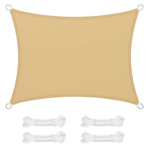 SONGMICS Sonnensegel, 3 x 4 m, wasserabweisend, Wassersäule 665 mm, reißfestes Polyester, UV-Schutz 93%, Terrasse, Garten, Balkon, rechteckig, 2 m Seile, sandgelb GSH34EY