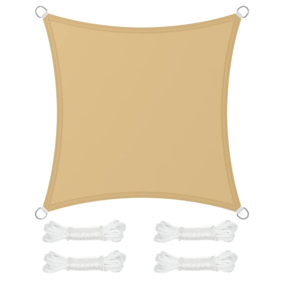 SONGMICS Sonnensegel 3 x 3 m, wasserfest mit Einer Wassersäule von 665 mm, Sonnenschutz aus reißfestem Polyester, UV-Schutz 93%, Terrasse, Garten, Balkon, quadratisch, 2 m Seile, sandgelb GSH33EY