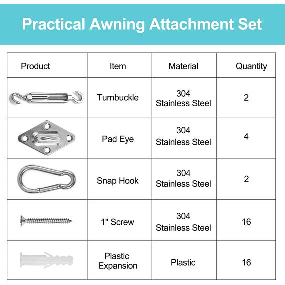 HOMPER M6 Sonnensegel Befestigungs Kit, Sonnenschutz Zubehör Montage für Viereckigen Dreieckigen Rostfreier Edelstahl