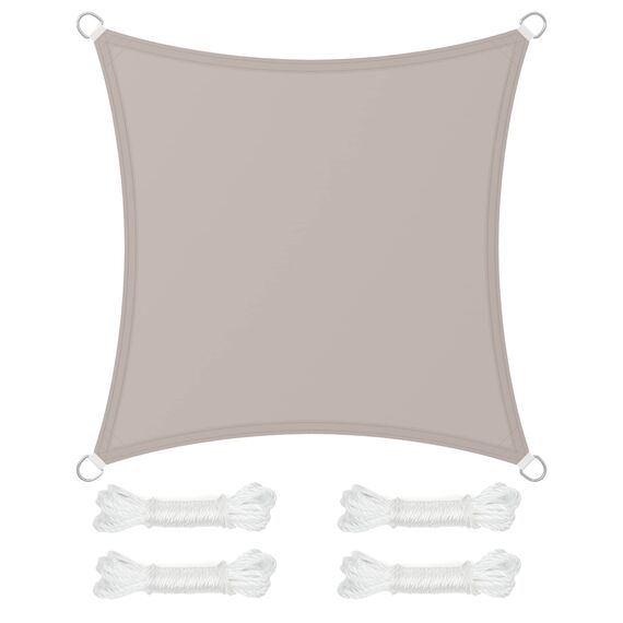 SONGMICS Sonnensegel 3 x 3 m, wasserdicht, 665mm Wassersäule, Sonnenschutz aus reißfestem Polyester, 93% UV-Schutz, Terrasse, Garten, Balkon, Quadrat 2m Seile, Taupe