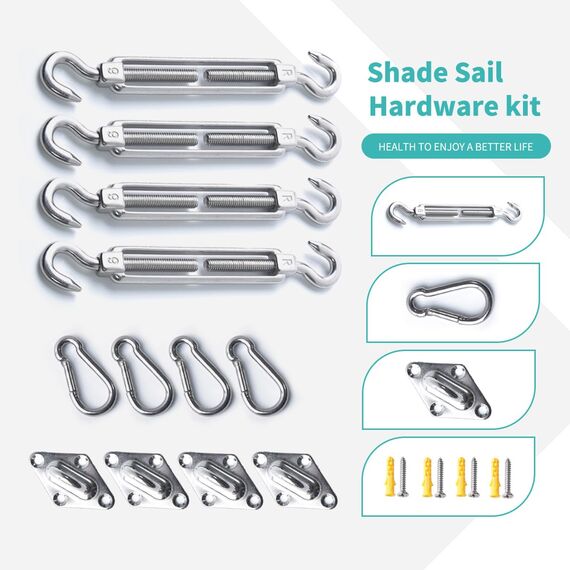 M6 Sonnensegel Befestigungs Kit, Sonnensegel Zubehör Montage für Viereckigen Dreieckigen Sonnensegeln Rostfreier 304 Edelstahl(12-teiliges Set für Viereck)