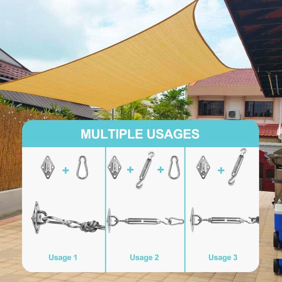 HOMPER M6 Sonnensegel Befestigungs Kit, Sonnensegel Zubehör Montage für Viereckigen Dreieckigen Sonnensegeln Rostfreier Edelstahl(12-teiliges Set für Viereck + 16st Schrauben)