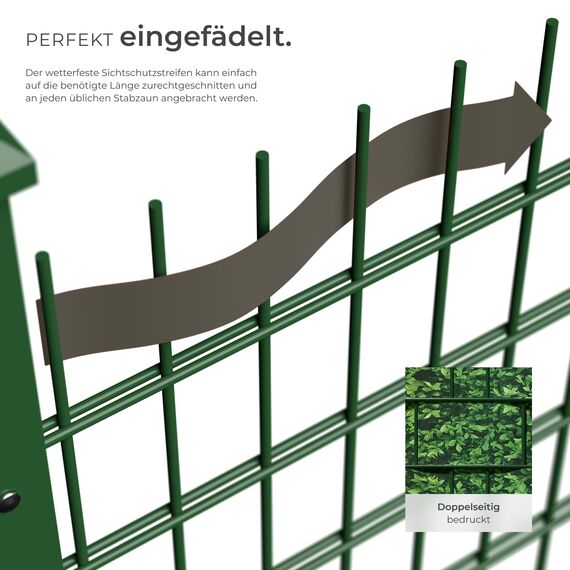 tectake® Sichtschutzfolie, Sichtschutzstreifen mit Befestigungsclips, Windschutz, Sonnenschutz, Sichtschutzmatte für Balkon, Garten, Terrasse, für Stabmattenzaun und Zaunelemente - 70 m, grünes Laub
