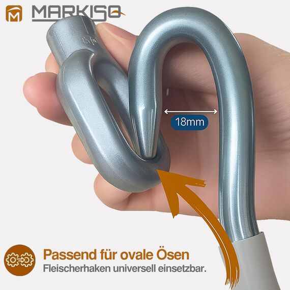 markiso Markisenkurbel 140 cm Grau – Kurbel für Markise mit Fleischerhaken – Kurbelgestänge Pulverbeschichtet, Rostfrei, Ergonomische Griffe, Freilaufend für Leichte Bedienung