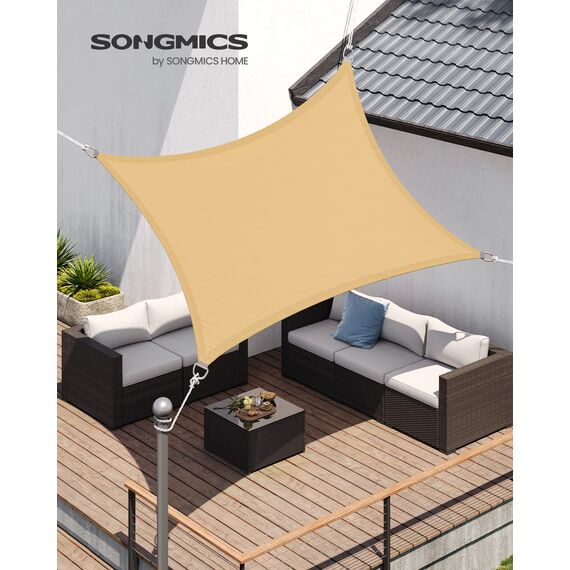 SONGMICS GSH23EY Sonnensegel 2x3m Wasserdicht Sonnenschutz mit 665mm Wassersäule aus reißfestem Polyester UV-Schutz 93% für Terrasse Garten Balkon inkl