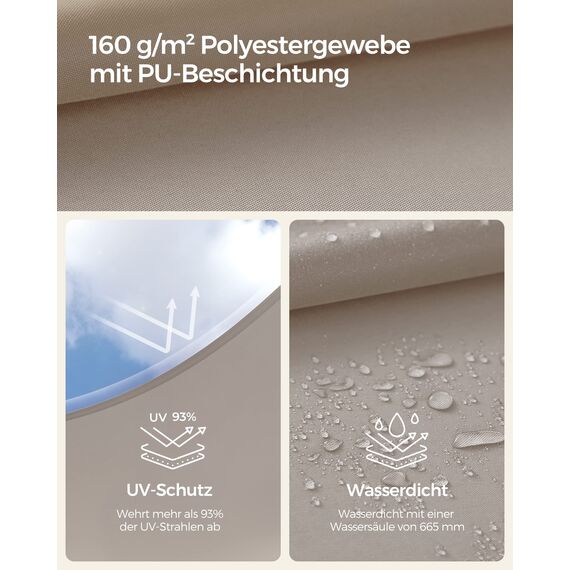 SONGMICS Sonnensegel, 2 x 3 m, wasserabweisend, Wassersäule 665 mm, reißfestes Polyester, UV-Schutz 93%, Terrasse, Garten, Balkon, rechteckig, 2 m Seile, Taupe GSH23TP