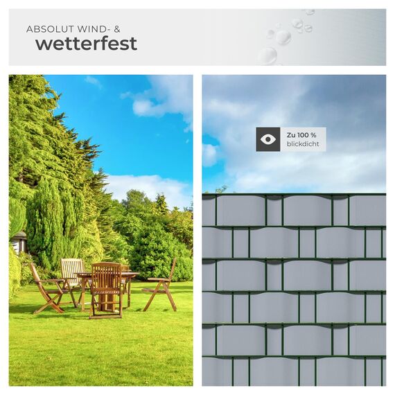 tectake® Sichtschutzfolie, Sichtschutzstreifen mit Befestigungsclips, Windschutz, Sonnenschutz, Sichtschutzmatte für Balkon, Garten, Terrasse, für Stabmattenzaun und Zaunelemente - 35 m, grau