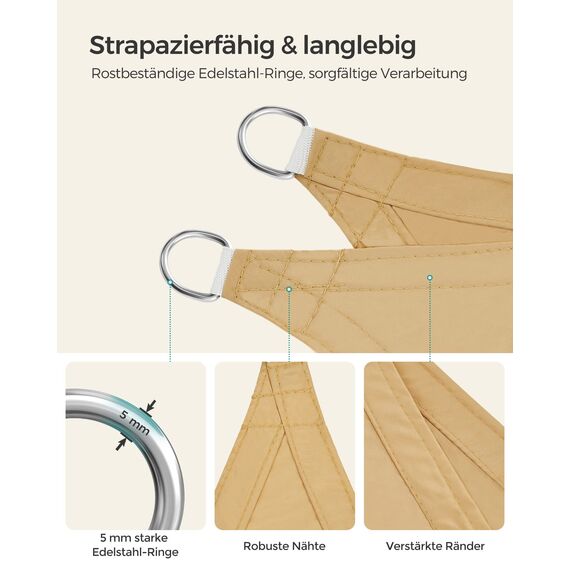 SONGMICS Sonnensegel, 3 x 4 m, wasserabweisend, Wassersäule 665 mm, reißfestes Polyester, UV-Schutz 93%, Terrasse, Garten, Balkon, rechteckig, 2 m Seile, sandgelb GSH34EY