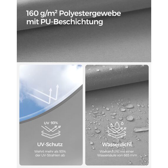 SONGMICS Sonnensegel 3 x 3 m, wasserfest mit Einer Wassersäule von 665 mm, Sonnenschutz aus reißfestem Polyester, UV-Schutz 93%, Terrasse, Garten, Balkon, quadratisch, 2 m Seile, hellgrau GSH33QY
