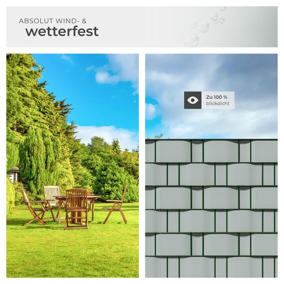 tectake® Sichtschutzfolie, Sichtschutzstreifen mit Befestigungsclips, Windschutz, Sonnenschutz, Sichtschutzmatte für Balkon, Garten, Terrasse, für Stabmattenzaun und Zaunelemente - 35 m, hellgrau