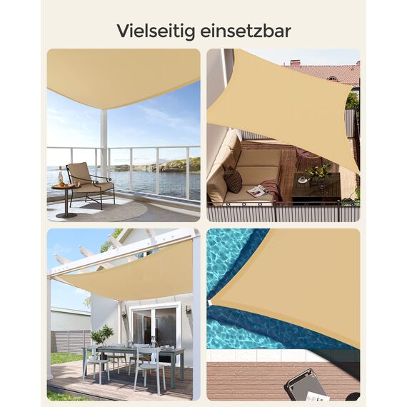 SONGMICS Sonnensegel 3 x 3 m, wasserfest mit Einer Wassersäule von 665 mm, Sonnenschutz aus reißfestem Polyester, UV-Schutz 93%, Terrasse, Garten, Balkon, quadratisch, 2 m Seile, sandgelb GSH33EY