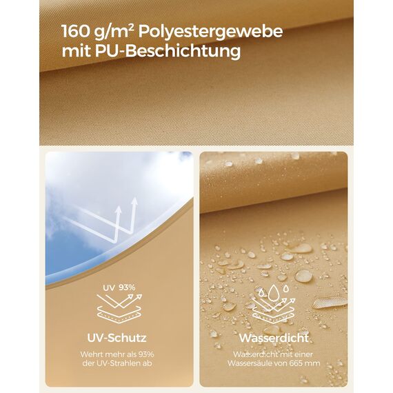 SONGMICS Sonnensegel 3 x 3 m, wasserfest mit Einer Wassersäule von 665 mm, Sonnenschutz aus reißfestem Polyester, UV-Schutz 93%, Terrasse, Garten, Balkon, quadratisch, 2 m Seile, sandgelb GSH33EY