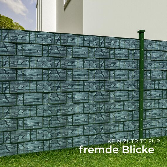 tectake® Sichtschutzfolie, Sichtschutzstreifen mit Befestigungsclips, Windschutz, Sonnenschutz, Sichtschutzmatte für Balkon, Garten, Terrasse, für Stabmattenzaun und Zaunelemente - 70 m, Schiefer
