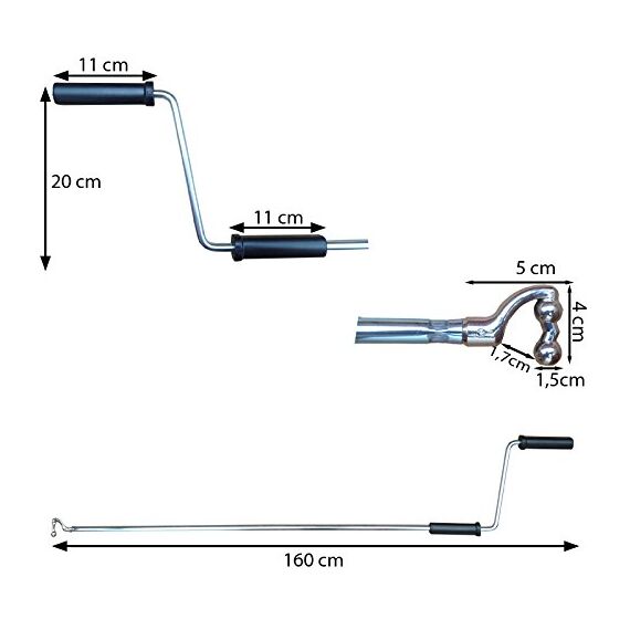 markiso Markisenkurbel 160 cm Verzinkt – Kurbel für Markise mit Kugelhaken/Kugelkopf – Kurbelgestänge verzinkter Stahl, Rostfrei, Ergonomische Griffe, Freilaufend für Leichte Bedienung