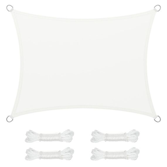 SONGMICS Sonnensegel 3 x 4 m, wasserfest mit Einer Wassersäule von 665 mm, Sonnenschutz aus reißfestem Polyester, UV-Schutz 93%, Terrasse, Garten, Balkon, rechteckig, 2 m Seile, weiß GSH34IVV1