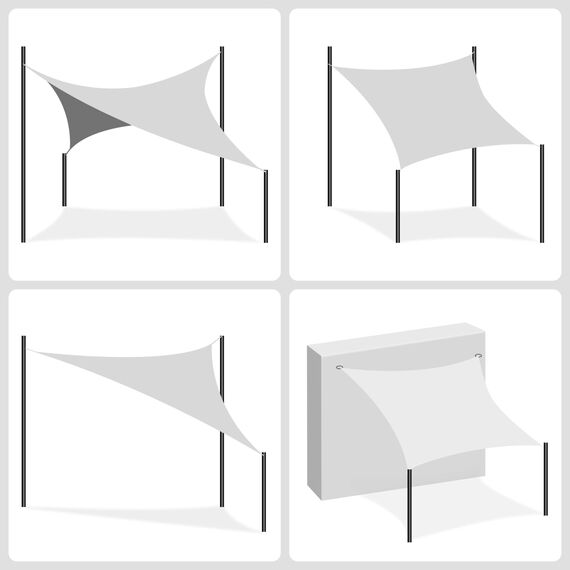 SONGMICS Sonnensegel 2 x 2 m, Sonnenschutz aus HDPE-Gewebe, luftdurchlässig, wasserdurchlässig, für Terrasse, Garten, Balkon, Camping, quadratisch, konkav, 2 m Seile, hellgrau GSS22QY