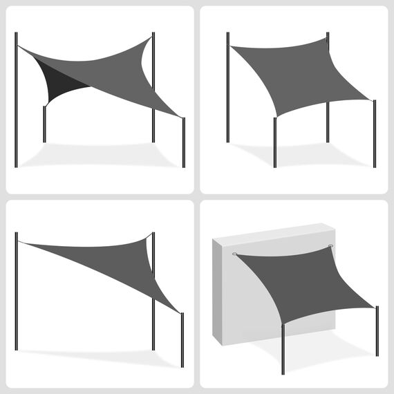 SONGMICS Sonnensegel 2x2m HDPE Gewebe Atmungsaktiv Wasserdurchlässig für Terrasse Garten Balkon Camping Quadrat Konkave 2m Seile Rauchgrau GSS22GY