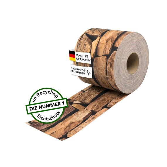 Zaundruck Sichtschutzstreifen Polyester - nachhaltiger Sichtschutz für Doppelstabmattenzaun - Motiv Windschutz 23,4 m x 19 cm - Sichtschutz-Rolle - Ziegelstein