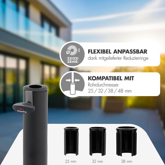 Doppler Balkonsockel Granit 25kg mit Griffmulden I Schirmständer für Sonnenschirme mit max. 200cm Schirmdurchmesser & 2,5-4,8cm Rohrdurchmesser I robuster Schirmständer für Terrasse oder Balkon