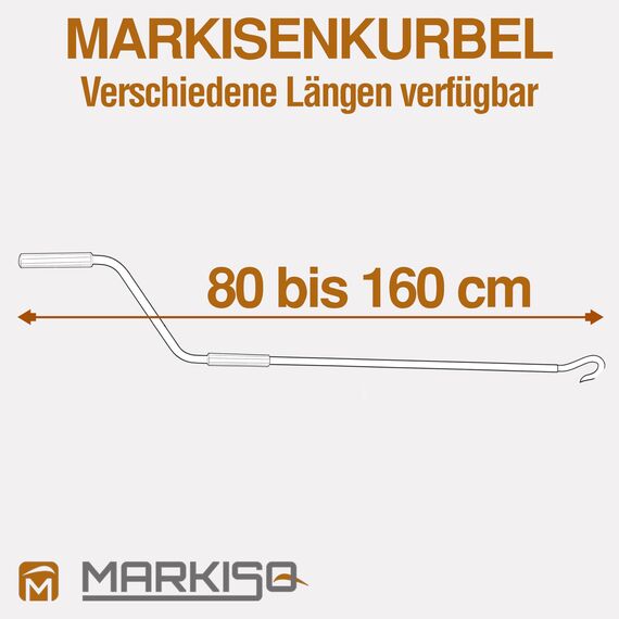markiso Markisenkurbel 160 cm Grau – Kurbel für Markise mit Fleischerhaken – Kurbelgestänge Pulverbeschichtet, Rostfrei, Ergonomische Griffe, Freilaufend für Leichte Bedienung