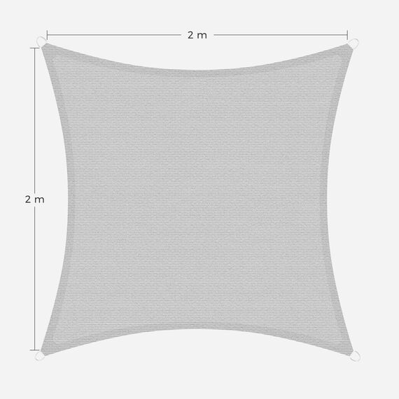 SONGMICS Sonnensegel 2 x 2 m, Sonnenschutz aus HDPE-Gewebe, luftdurchlässig, wasserdurchlässig, für Terrasse, Garten, Balkon, Camping, quadratisch, konkav, 2 m Seile, hellgrau GSS22QY