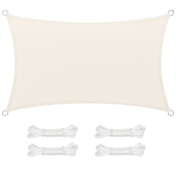 SONGMICS Sonnensegel 3 x 5 m, Sonnenschutz aus HDPE-Gewebe, luftdurchlässig, wasserdurchlässig, für Terrasse, Garten, Balkon, Camping, rechteckig, konkav, 2 m Seile, beige GSS35IVV1001