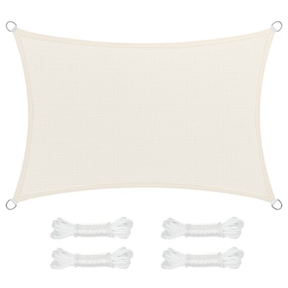 SONGMICS Sonnensegel 2 x 3 m, Sonnenschutz aus HDPE-Gewebe, luftdurchlässig, wasserdurchlässig, für Terrasse, Garten, Balkon, Camping, rechteckig, konkav, 2 m Seile, beige GSS23IVV1