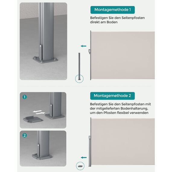SONGMICS Alu-Seitenmarkise, ausziehbar, 160 x 300 cm, Sichtschutz, Sonnenschutz, blickdicht, Seitenrollo, für Balkon, Terrasse, Garten, beige GSA160E