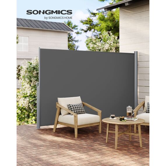 SONGMICS Alu-Seitenmarkise, ausziehbar, 180 x 350 cm, Blickdicht, Sonnenschutz, blickdicht, Seitenrollo, für Balkon, Terrasse, Garten, anthrazit GSA185G