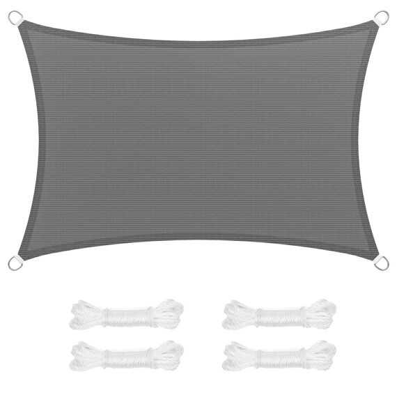 SONGMICS Sonnensegel 2 x 3 m, Sonnenschutz aus HDPE-Gewebe, luftdurchlässig, wasserdurchlässig, für Terrasse, Garten, Balkon, Camping, rechteckig, konkav, 2 m Seile, rauchgrau GSS23GY