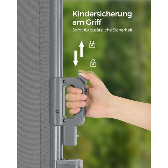 SONGMICS Alu-Seitenmarkise, ausziehbar, 200 x 400 cm, Blickdicht, Sonnenschutz, blickdicht, Seitenrollo, für Balkon, Terrasse, Garten, grau GSA204G03