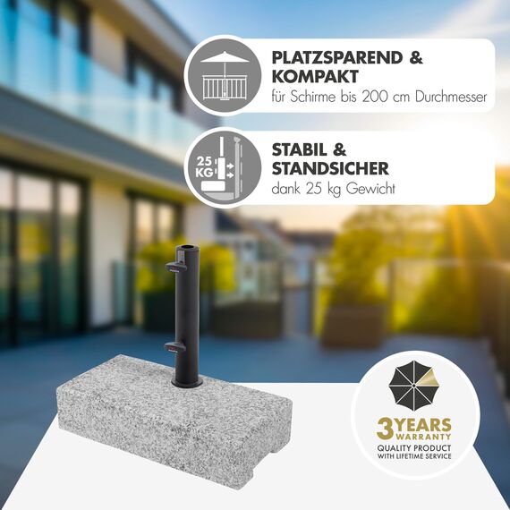 Doppler Balkonsockel Granit 25kg mit Griffmulden I Schirmständer für Sonnenschirme mit max. 200cm Schirmdurchmesser & 2,5-4,8cm Rohrdurchmesser I robuster Schirmständer für Terrasse oder Balkon