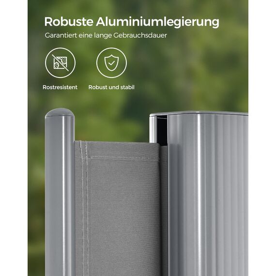 SONGMICS Alu-Seitenmarkise, ausziehbar, 160 x 400 cm, Blickdicht, Sonnenschutz, blickdicht, Seitenrollo, für Balkon, Terrasse, Garten, grau GSA164G03