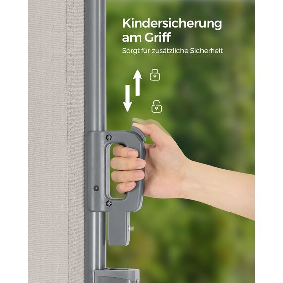 SONGMICS Alu-Seitenmarkise, ausziehbar, 180 x 400 cm, Blickdicht, Sonnenschutz, blickdicht, Seitenrollo, für Balkon, Terrasse, Garten, beige GSA184E01