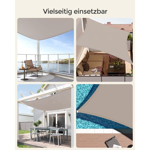 SONGMICS Sonnensegel 3 x 4 m, wasserdicht, 665 mm Wassersäule, Sonnenschutz aus reißfestem Polyester, 93% UV-Schutz, Terrasse, Garten, Balkon, rechteckig, 2 Seile