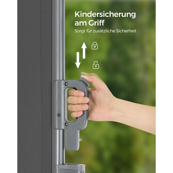 SONGMICS Alu-Seitenmarkise, ausziehbar, 180 x 350 cm, Blickdicht, Sonnenschutz, blickdicht, Seitenrollo, für Balkon, Terrasse, Garten, anthrazit GSA185G