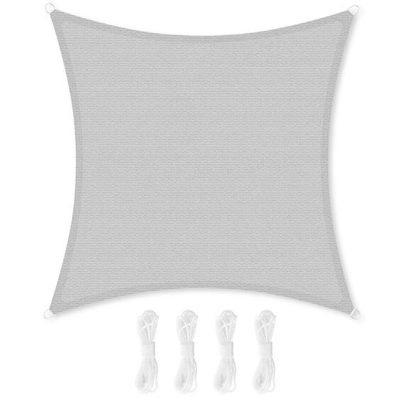 SONGMICS Sonnensegel 2 x 2 m, Sonnenschutz aus HDPE-Gewebe, luftdurchlässig, wasserdurchlässig, für Terrasse, Garten, Balkon, Camping, quadratisch, konkav, 2 m Seile, hellgrau GSS22QY