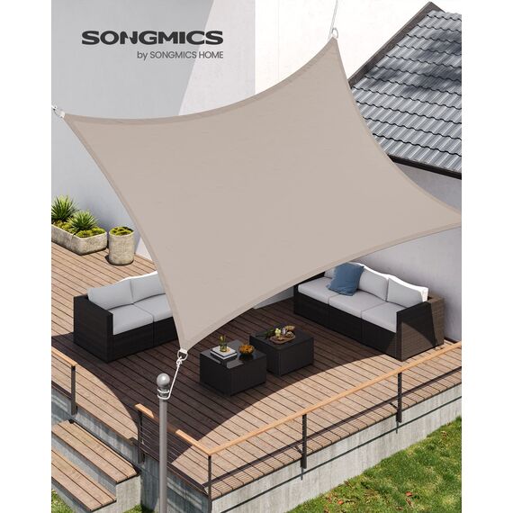 SONGMICS Sonnensegel 3 x 5 m, wasserfest mit Einer Wassersäule von 665 mm, Sonnenschutz aus reißfestem Polyester, UV-Schutz 93%, Terrasse, Garten, Balkon, rechteckig, 2 m Seile, Taupe GSH35TP
